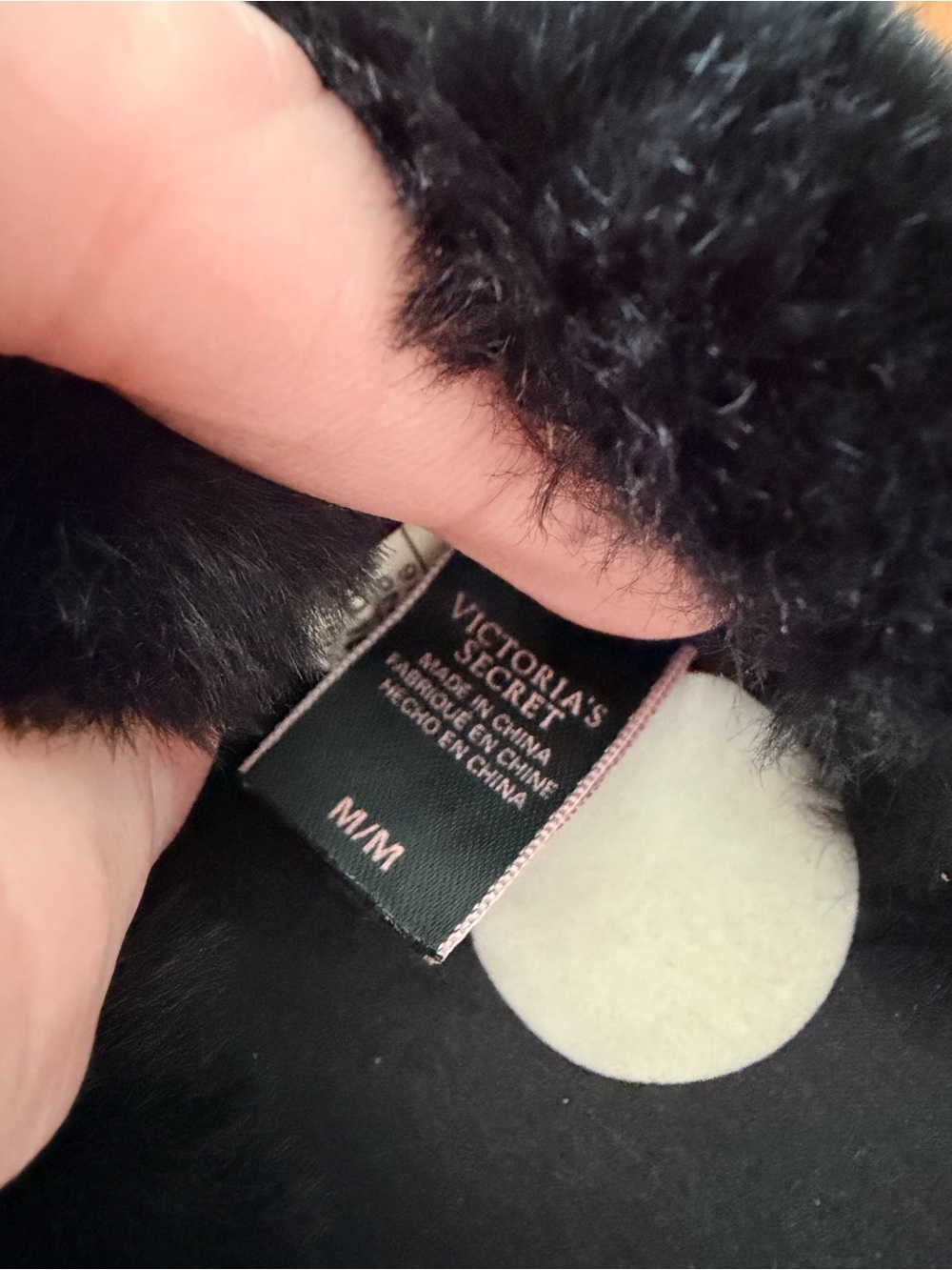 Victoria’s Secret Black & White Polka Dot Fur Slide Slippers - Picture 3 of 3